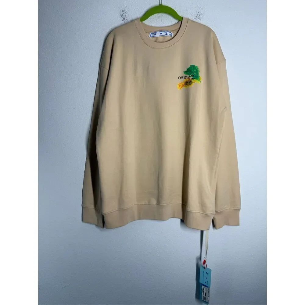 NWT Off-White Men’s Tan Sweatshirt Cotton Logo Size L